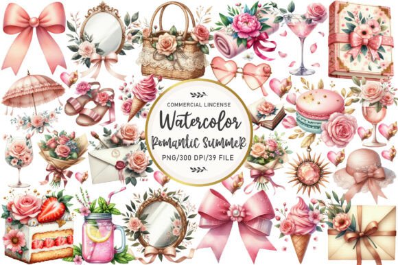 Download Watercolor Romantic Summer Clipart - Romantic summer Collection