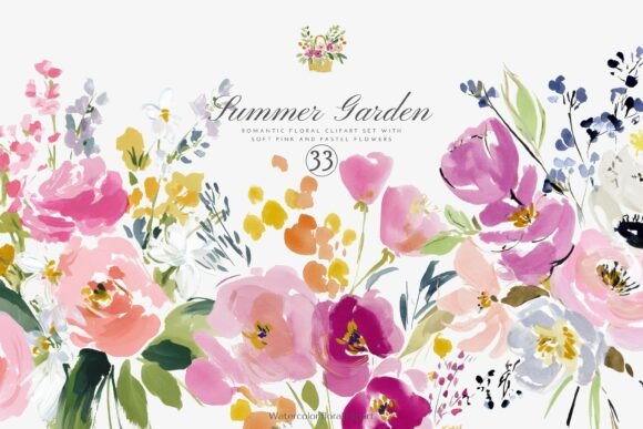 Download Romantic Summer Garden Watercolor Floral - Romantic summer Collection