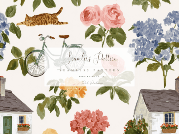 Download Romantic Summer Village Seamless Pattern PNG - Romantic summer Collection
