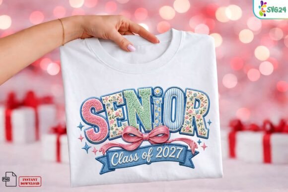 Download Senior 2027 Floral Patch Bow Varsity PNG - Premium Resources